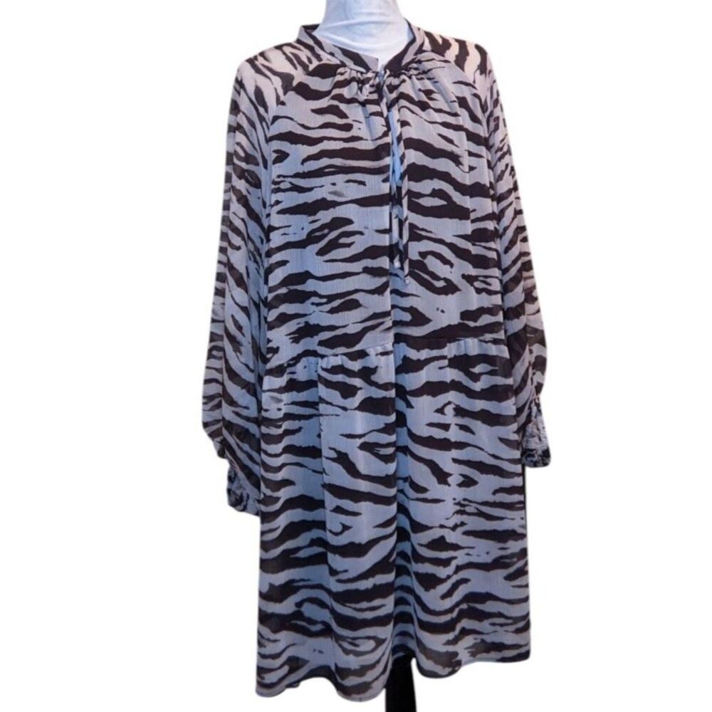 H&M Animal Zebra Tunic Top Dress Sheer Lined Loose Midi XXL